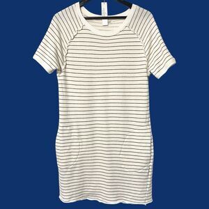 Sundays Womens Dress Cream Striped Pocket French Terry Casual Distressed Raw Hem